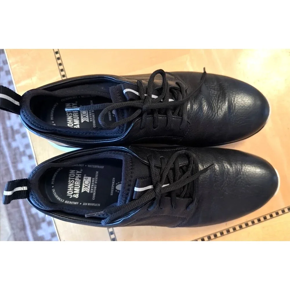 Johnson And Murphy Men’s XC4 Prentiss Plain Toe Black Leather Sneaker Shoes 9.5M